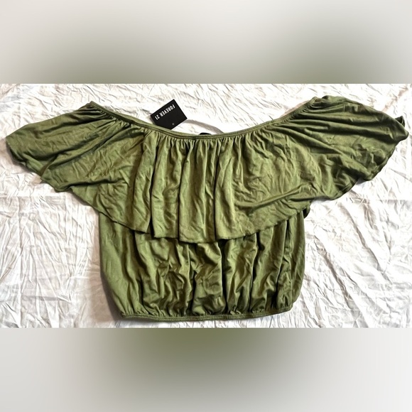 Forever 21 Women's Olive Green Off-Shoulder Top Size Medium NWT - Picture 9 of 9